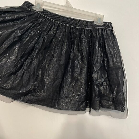 DECREE Black Silver Metallic Shimmer Tulle Elastic Waist Mini Tutu A-Line Skirt - Picture 12 of 15